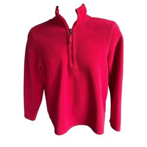 Eddie Bauer Womens Red Quarter Zip Fleece Pullover Mock Neck Sweatshirt Size L